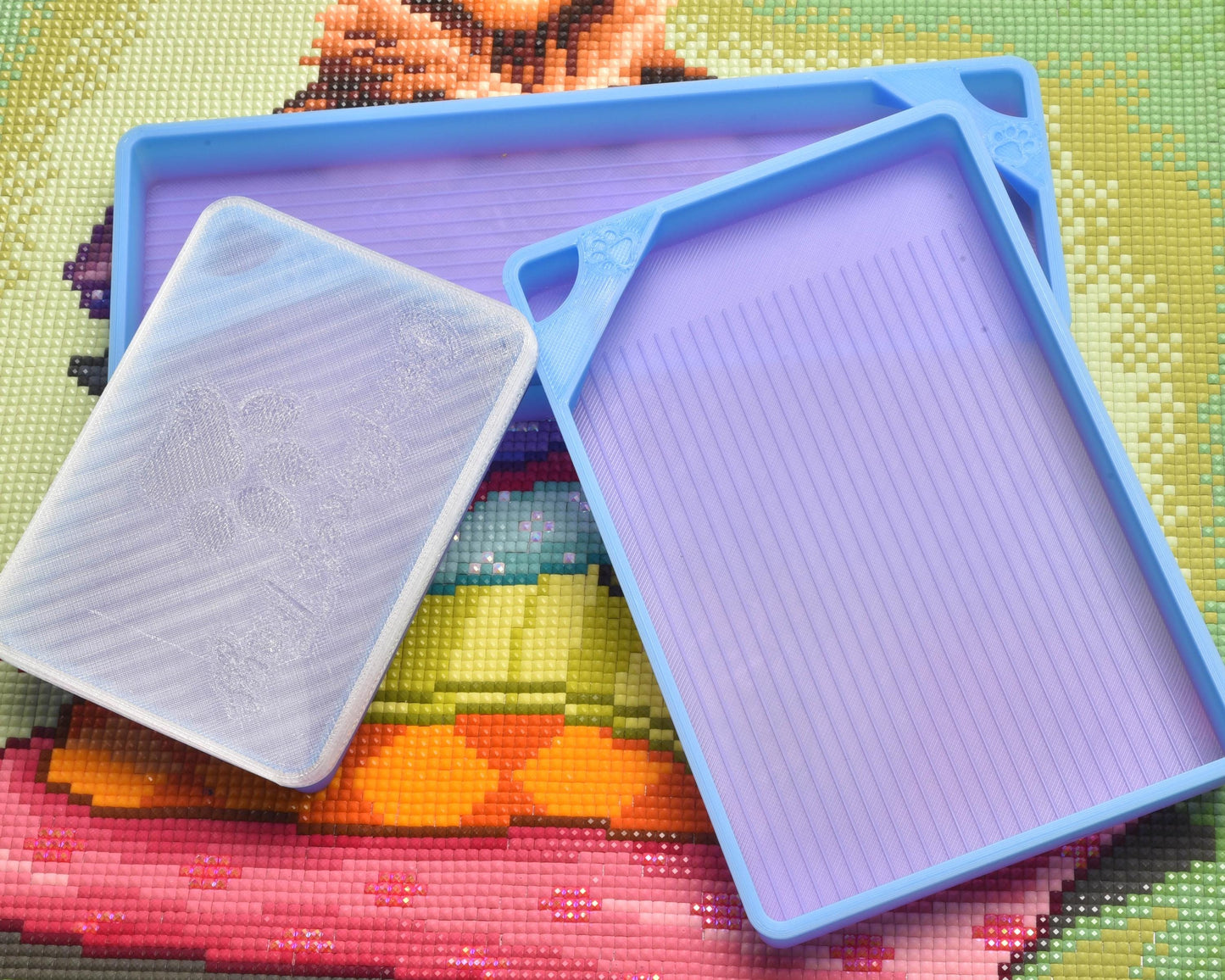 Au Revoir Blue/Purple Ombre - GRIDDED SPECIAL EDITION - Cat-Proof Diamond Painting Tray with Lid